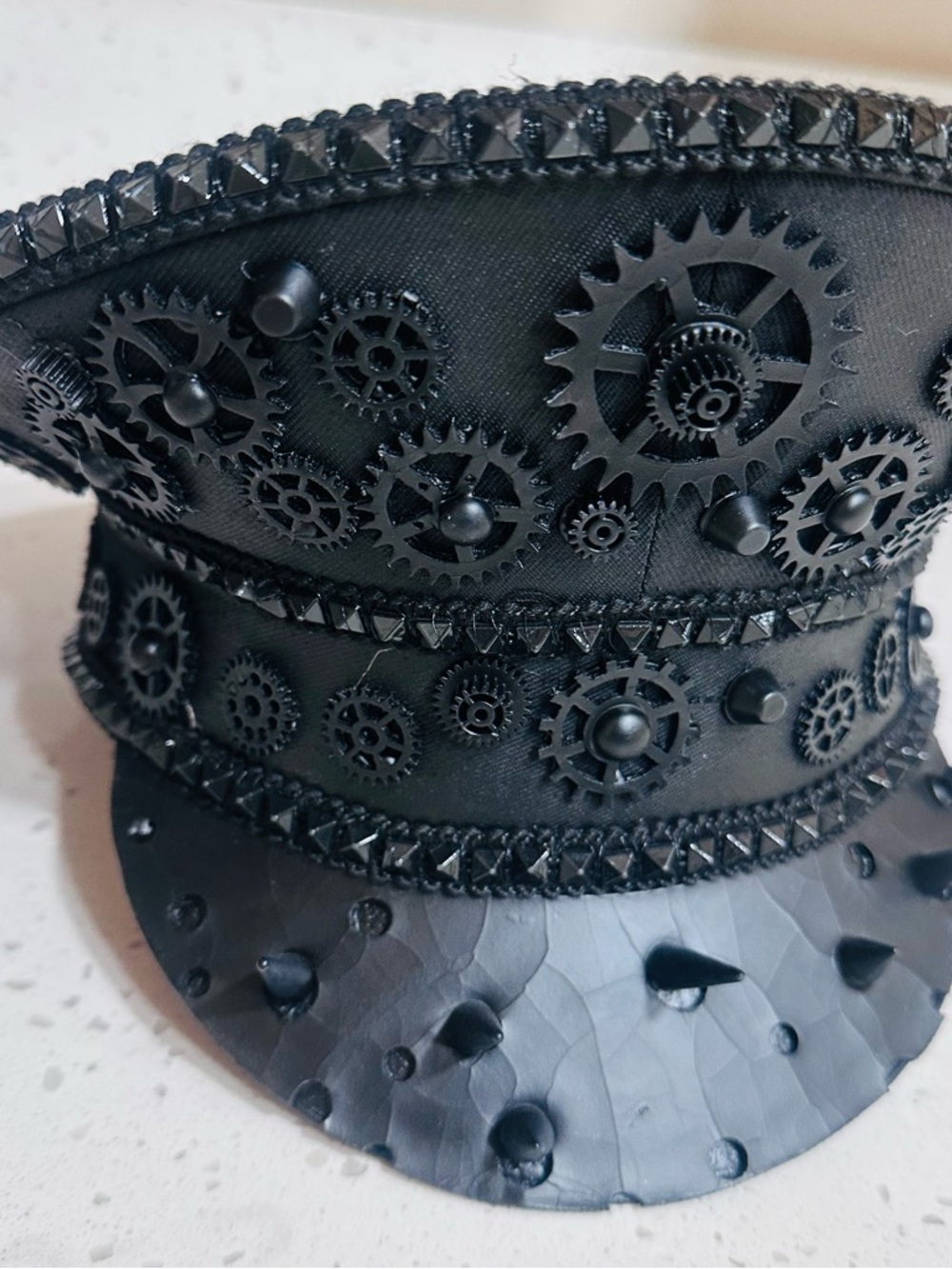 Black Steampunk Gear Embellished Military Cap - Men Accessories
